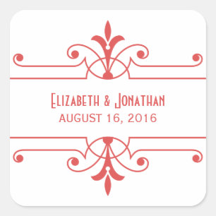 Pegatinas de bodas ornamentales rojas v2