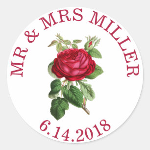 Pegatinas de bodas personalizadas Rosa Roja