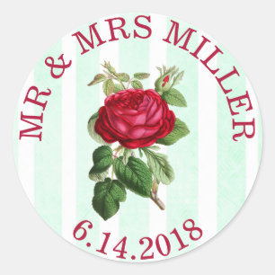 Pegatinas de bodas personalizadas Rosa Roja