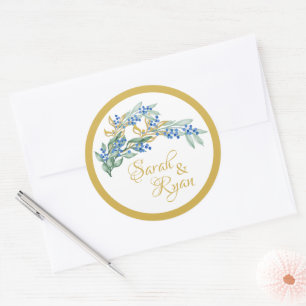 Pegatinas de bodas redondas de la rama verde
