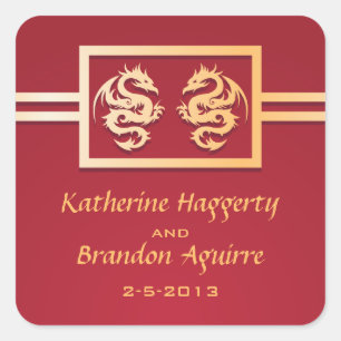 Pegatinas de bodas rojas y de oro