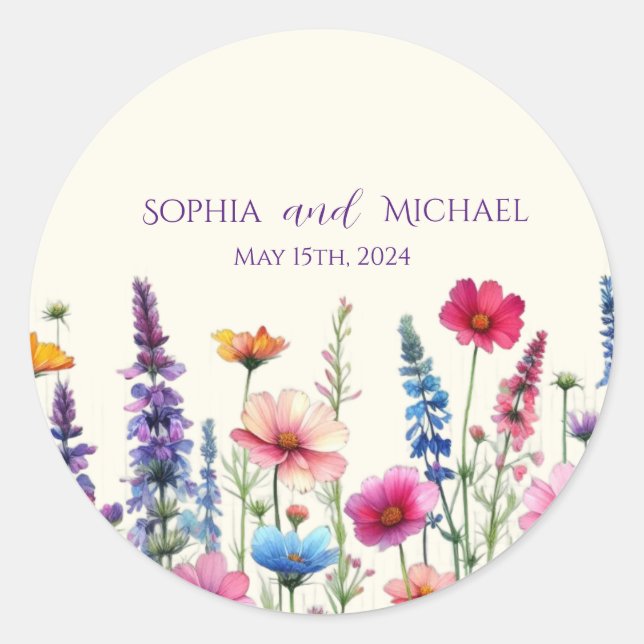 Pegatinas de bodas sinfónicas de flores silvestres (Anverso)