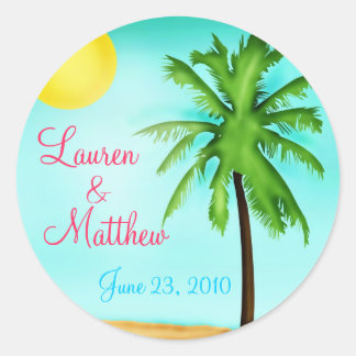 Pegatinas de bodas tropicales personalizadas