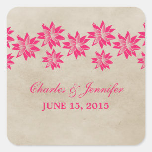 Pegatinas de Bodas Vintage con Flores Rosa