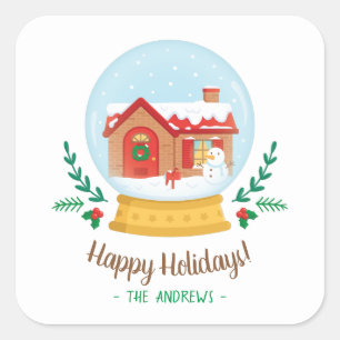 Pegatinas de bola de nieve de cottage navideño con