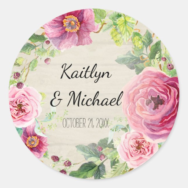 Pegatinas de bolsitas de regalo Rústico Wood Flora (Anverso)