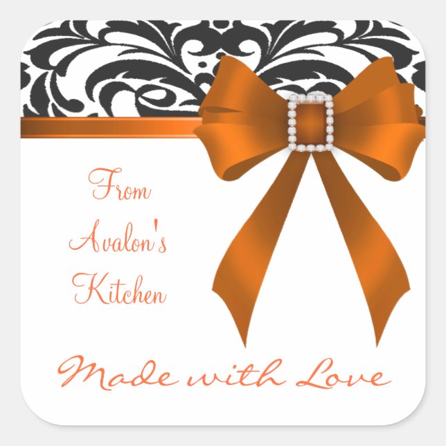 Pegatinas de Bow Baking Naranja de B&W Brocade (Anverso)