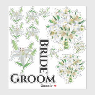 Pegatinas de Bride Groom White Lily
