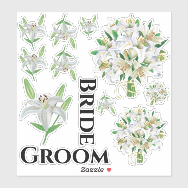 Pegatinas de Bride Groom White Lily (Hoja)