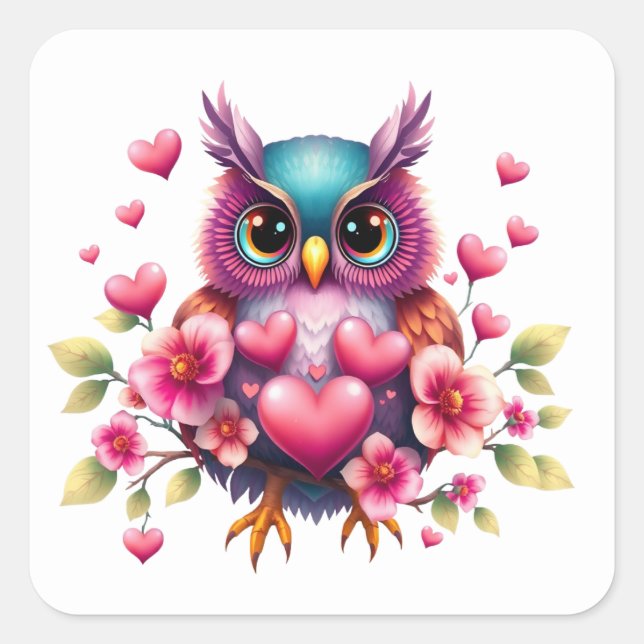Pegatinas de Búho divertido romántico (Anverso)