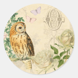 Pegatinas de búho floral vintage con hermosos rosa