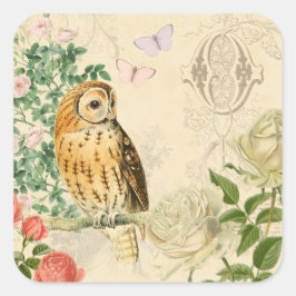 Pegatinas de búho floral vintage con hermosos rosa