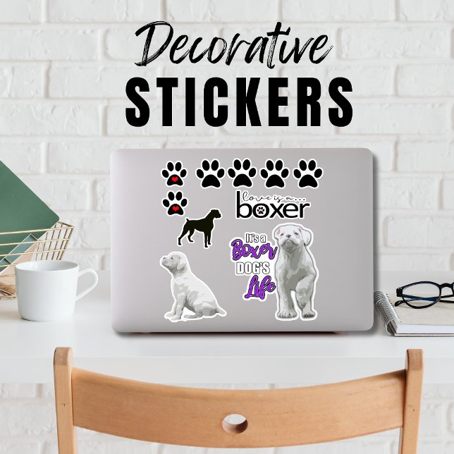 Pegatinas de Cachorros Blancos Divertidos (Fun White Boxer dog stickers for your laptop, water bottle, or even your car. )