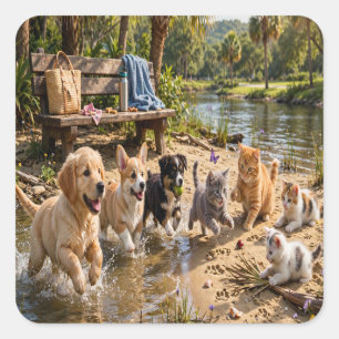 Pegatinas de Cachorros y Gatitos en Aventura junto
