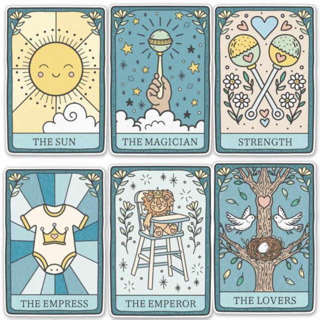 Pegatinas de Cartas del Tarot para Baby Shower (Anverso)