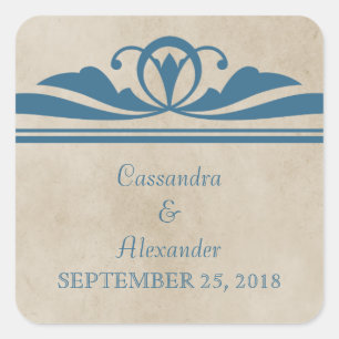 Pegatinas de casamiento azul elegante