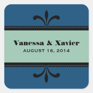 Pegatinas de casamiento azul/jade Fancy Art Deco