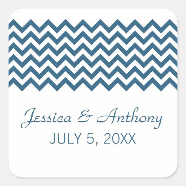 Pegatinas de casamiento azul y simple para chevron (Anverso)
