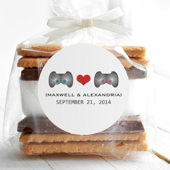 Pegatinas de casamiento Blue Pink Cute Gamer (Blue Pink Cute Gamer Wedding Stickers)