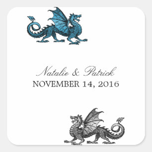 Pegatinas de casamiento Blue Silver Dragon
