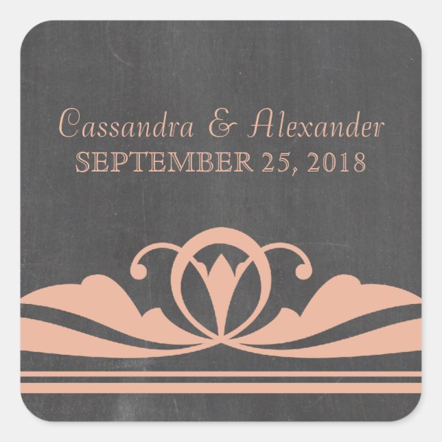 Pegatinas de casamiento Coral Deco Chalkboard (Anverso)