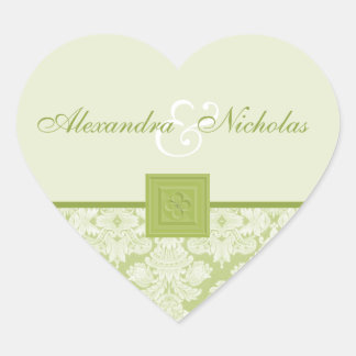 Pegatinas de casamiento cruzado de damasco verde y