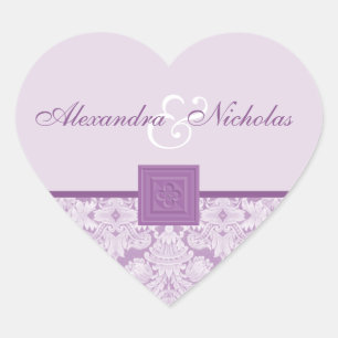 Pegatinas de casamiento cruzado Violet Damask & Qu