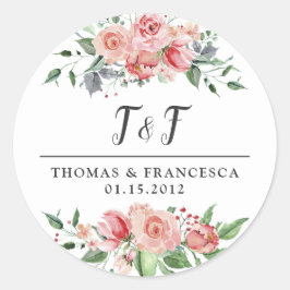 Pegatinas de casamiento de acuarela floral Rosa