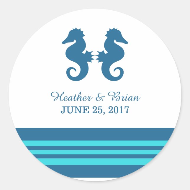 Pegatinas de casamiento de caballito azul turquesa (Anverso)