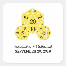 Pegatinas de casamiento de dados D20 amarillos