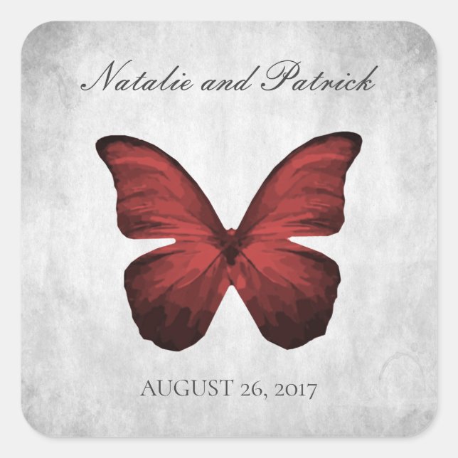 Pegatinas de casamiento de mariposas rojas (Anverso)