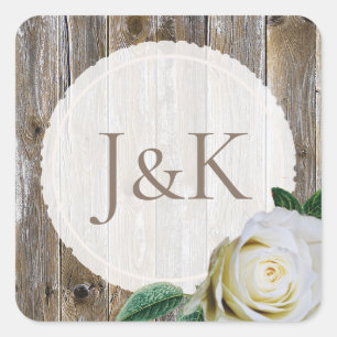 Pegatinas de casamiento de rosa blanca de madera r