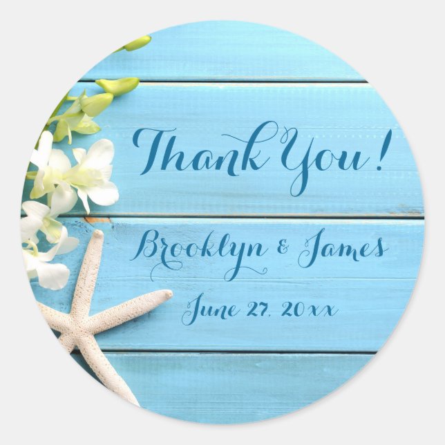 Pegatinas de casamiento de Starfish redondo con or (Anverso)