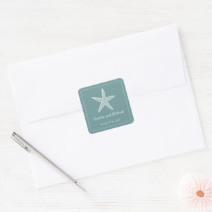 Pegatinas de casamiento de Starfish verde azulado