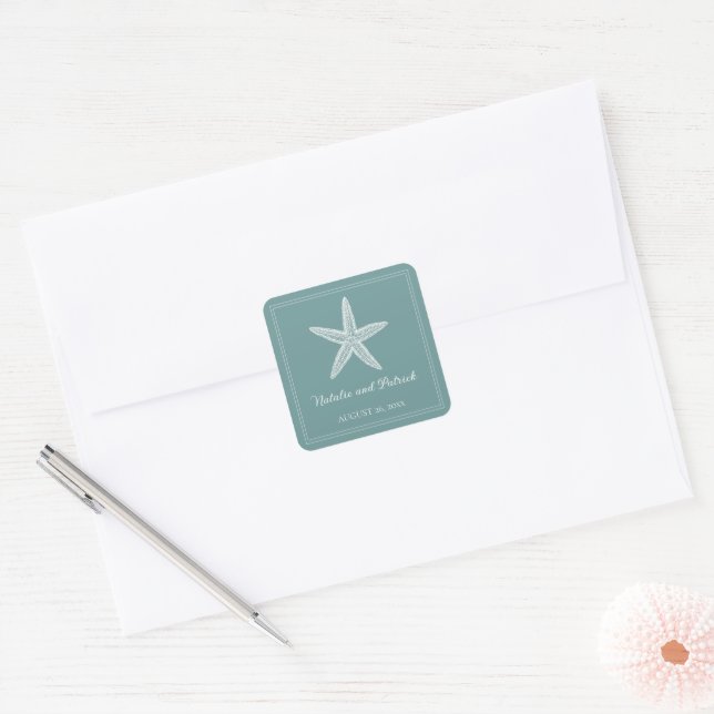 Pegatinas de casamiento de Starfish verde azulado (Sobre)