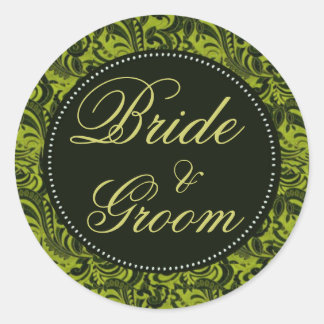 Pegatinas de casamiento del patrón verde de Damask