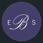 Pegatinas de casamiento en círculo de monograma az<br><div class="desc">Personalizar esta moda elegante elegante monograma pegatinas de boda azul marino con texto blanco. Diseño moderno y nítido. Todos los demás productos a juego se encuentran en una Moda de colección Monogram Navy Blue Boda.</div>