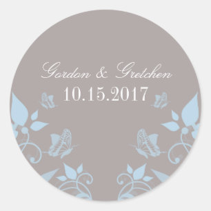 Pegatinas de casamiento floral de mariposa azul