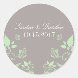 Pegatinas de casamiento floral de mariposa verde