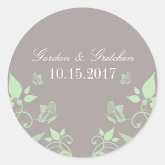 Pegatinas de casamiento floral de mariposa verde