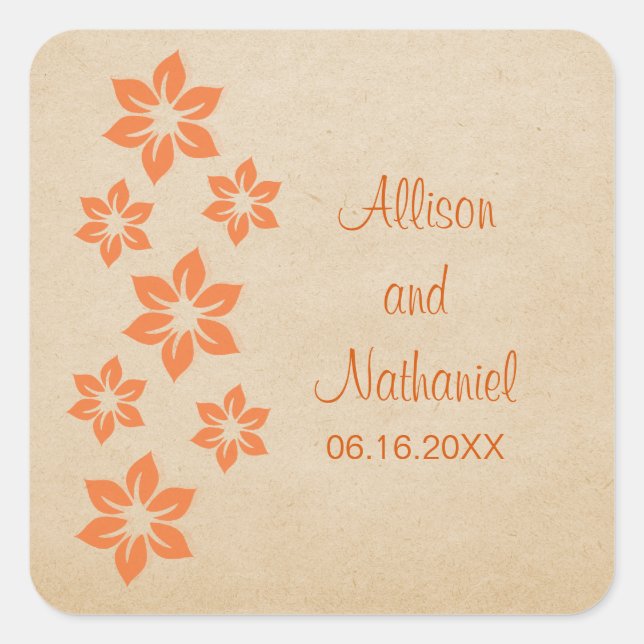 Pegatinas de casamiento floral tropical naranja (Anverso)
