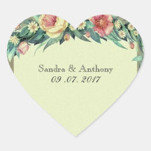 Pegatinas de casamiento Floral Verde y Boda Rosa