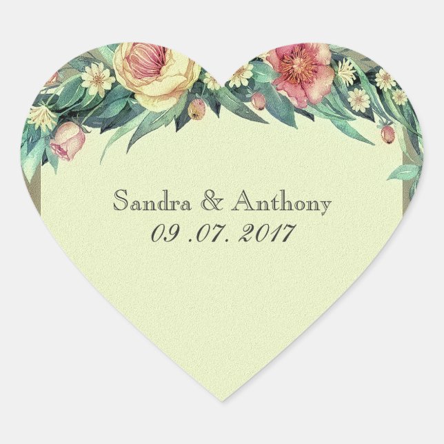 Pegatinas de casamiento Floral Verde y Boda Rosa (Anverso)