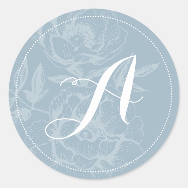 Pegatinas de casamiento monograma de banda azul (Anverso)