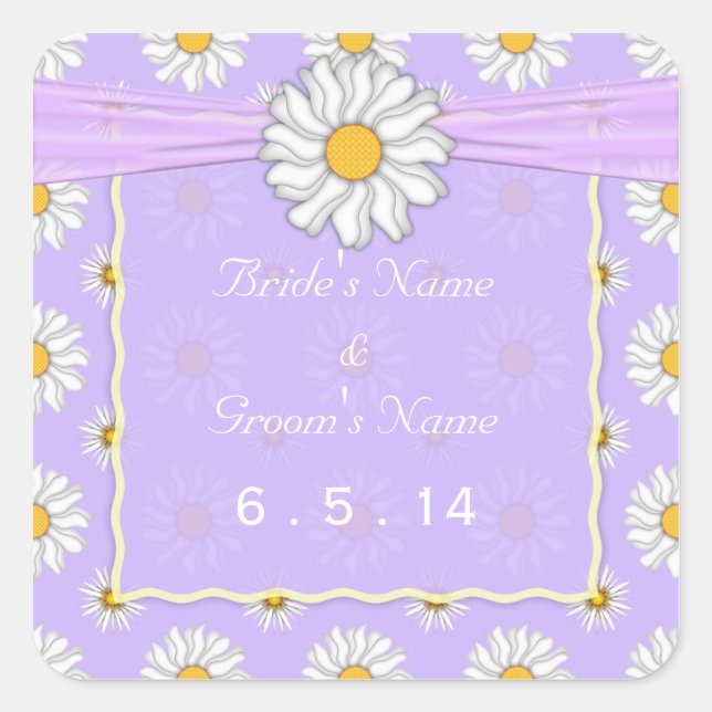 Pegatinas de casamiento morado amarillo y blanco (Anverso)