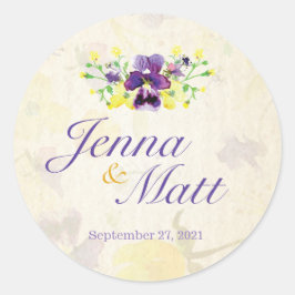 Pegatinas de casamiento personalizado de pansies p