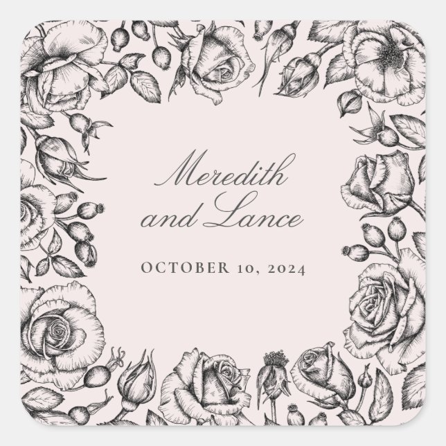 Pegatinas de casamiento rosado con Rosa de época (Anverso)