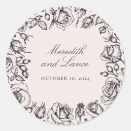 Pegatinas de casamiento rosado con Rosa de época
