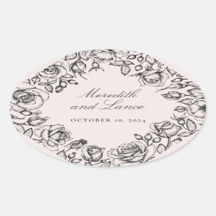 Pegatinas de casamiento rosado con Rosa de época