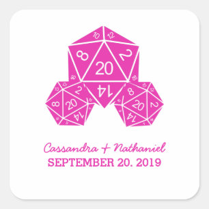 Pegatinas de casamiento rosado D20 de dados